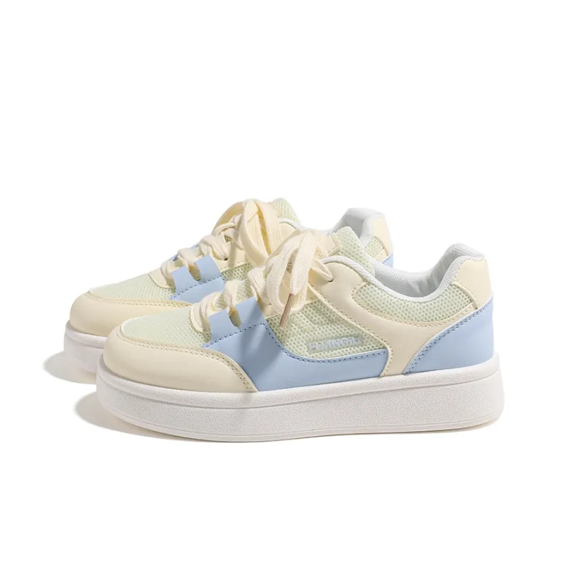 HUANQIU Abrasion Resistant, Lightweight, And Breathable Low Top Skateboard Shoes Women's Yellow Blue-1