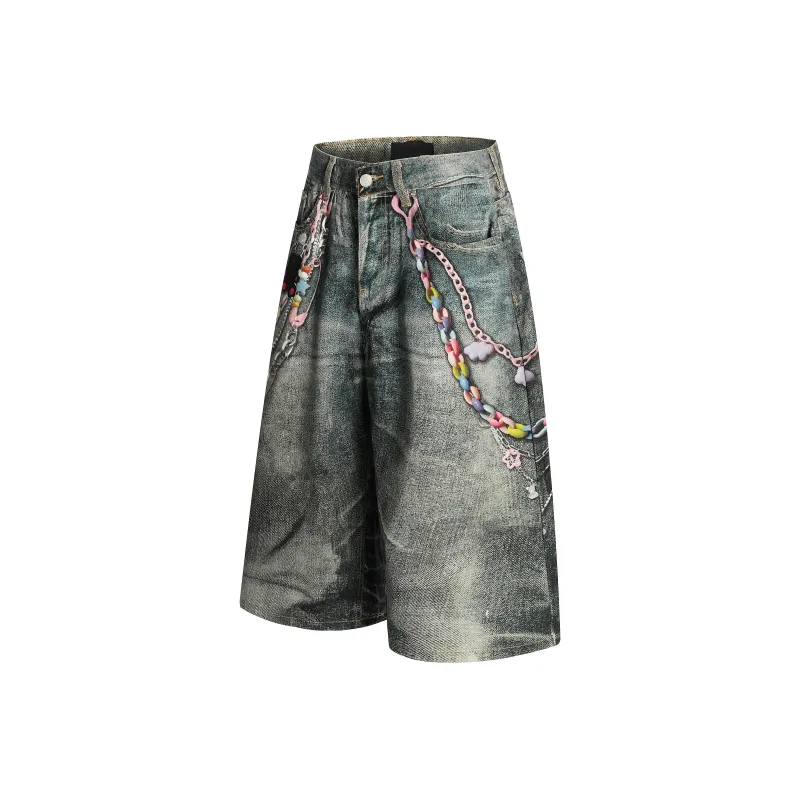 STRUCKCOOL Denim Shorts Unisex Multicolor Chain Blue-1
