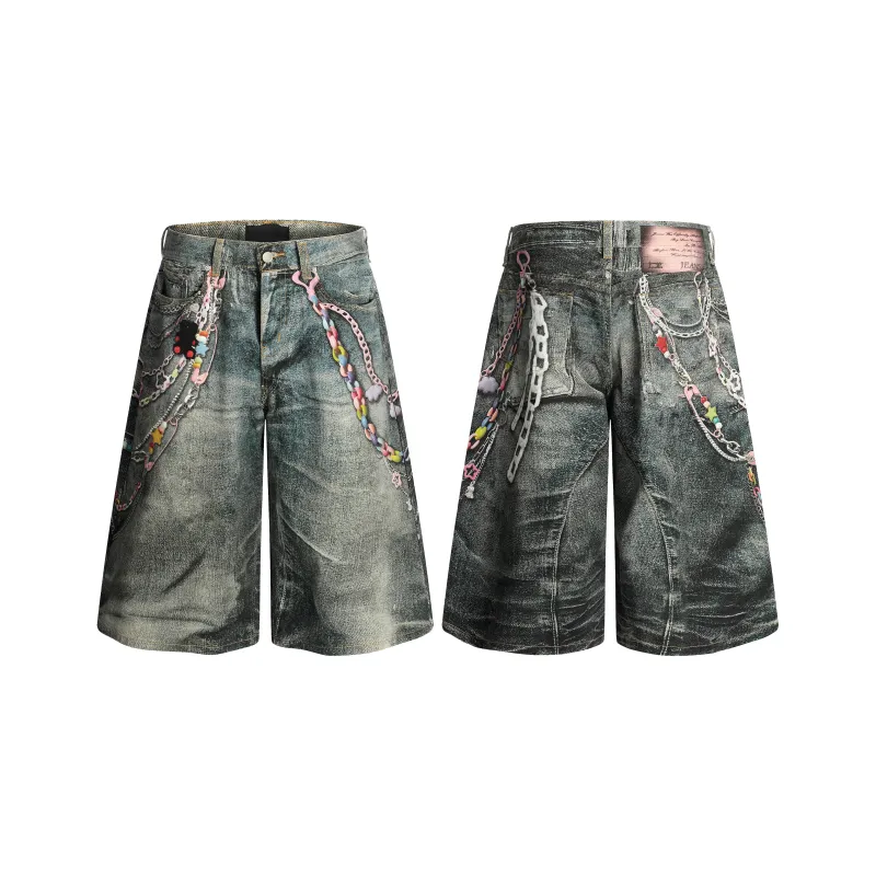 STRUCKCOOL Denim Shorts Unisex Multicolor Chain Blue-3