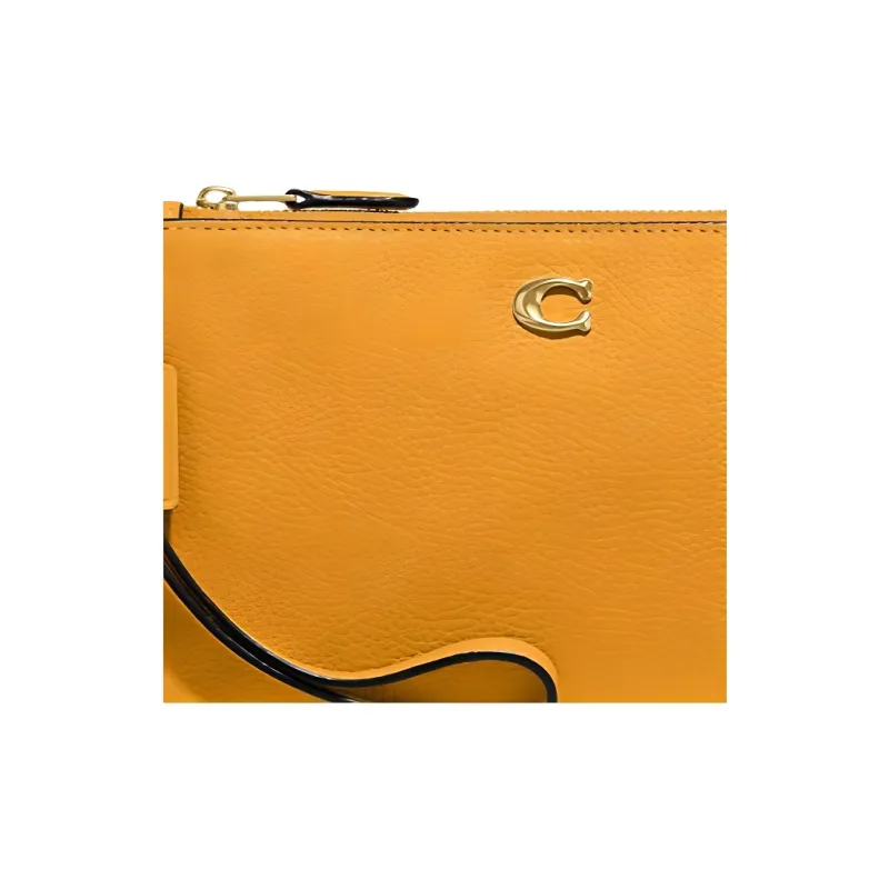 COACH Wristlet Leather Wrist Bag Clutch Women's Yellow-3
