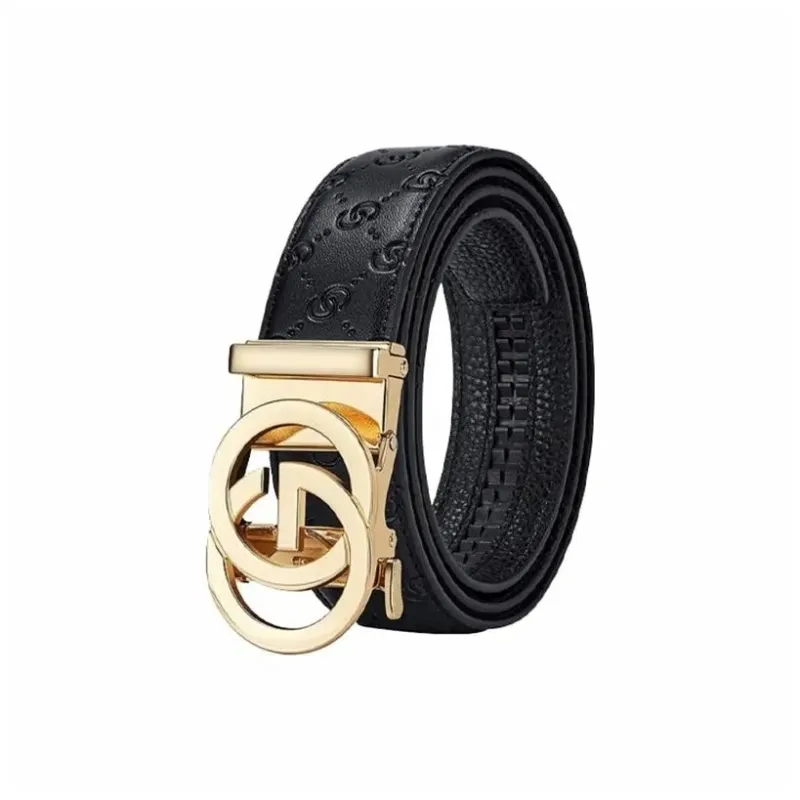 PISHUSHU Cow Leather Belts Men's Black Gunmetal Buckle Width  3.5cm-4
