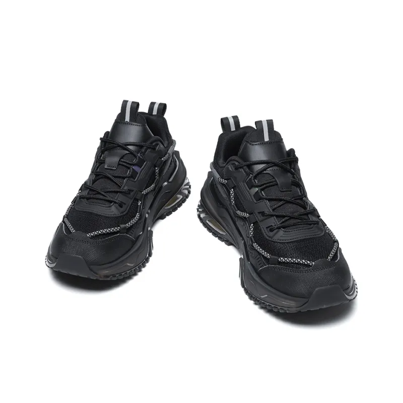 KYMOOU Shock Absorbers Slip Resistant Breathable Low Top Chunky Sneakers Men's Black-3