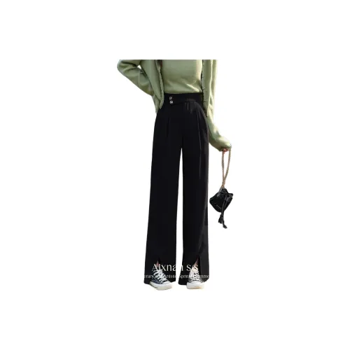 Alxnan Casual Pants Women's Black Top, Black Pants/Button Front, Can Be Opened