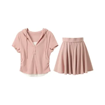 3COLOUR Casual Suits Women's Clothing Sets Cinnamon Powders Top+Skirt