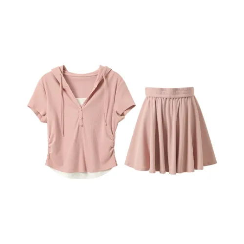 3COLOUR Casual Suits Women's Clothing Sets Cinnamon Powders Top+Skirt