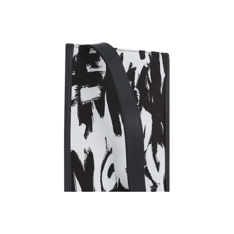 Alexander McQueen Canvas Leather Canvas Bag, Shoulder Bag Men's Black White-5