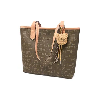 AOKANG PVC With Synthetic Leather Tote Bag, Shopping Bag, Shoulder Bag Tubas Women's Coffee/Ecru