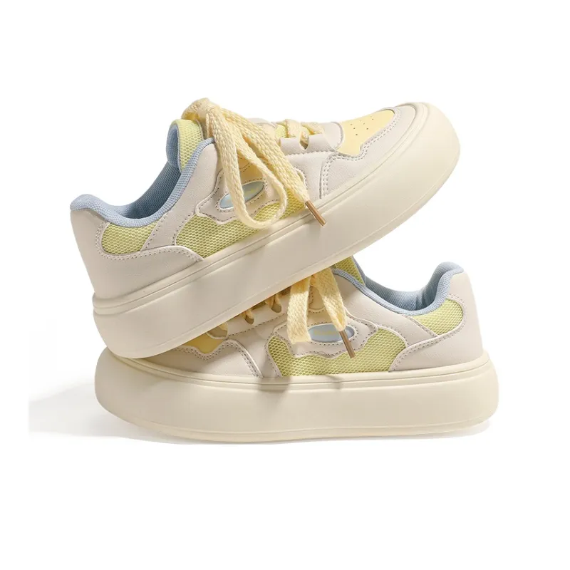 HUANQIU Abrasion Resistant Balance Lightweight Low Top Skateboard Shoes Women's Beige Yellow-3