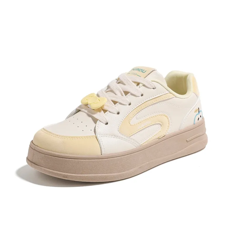 HUANQIU Cushioning, Abrasion Resistant, Height Increasing Low Top Skateboard Shoes Women's Yellow-2