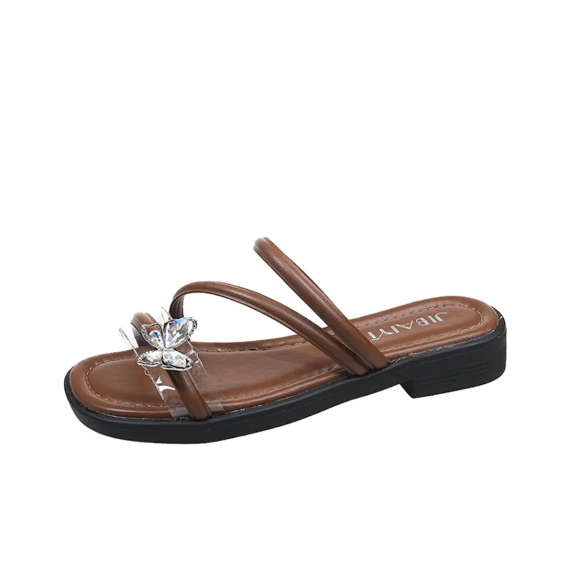 AJPAP Rubber Sole Rhinestone Slip Resistant Odor Resistant Abrasion Resistant Slide Slippers Women's-11