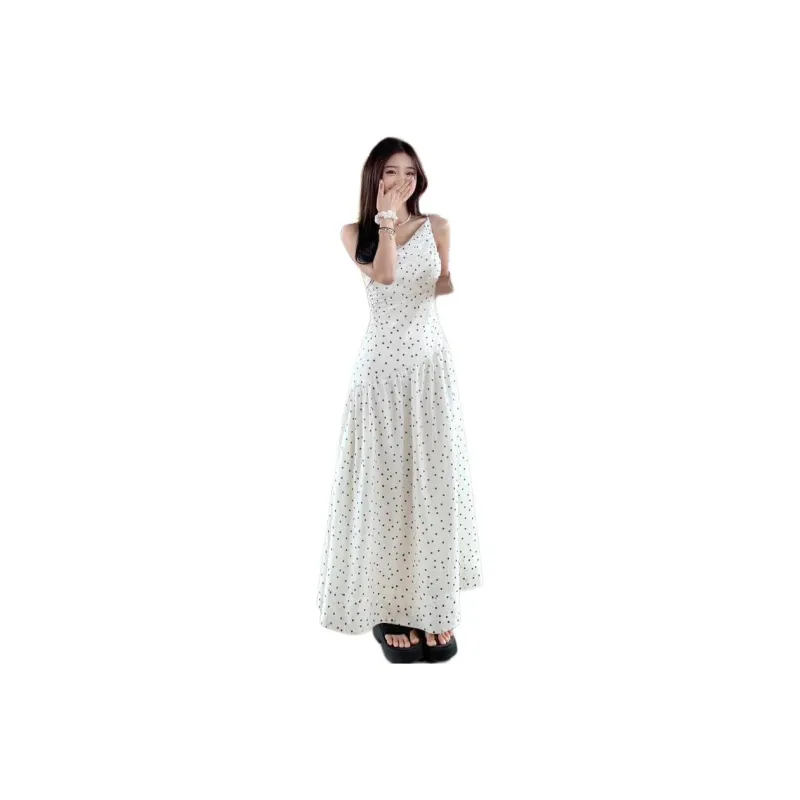 XIANSINIAO Slip Dresses Women's Asymmetrical Shoulder Polka Dot Dress-1