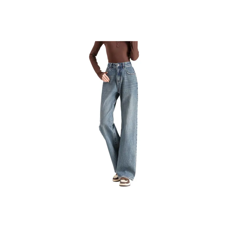 FAWENXIANGZI Jeans Women's Vintage Blue-0