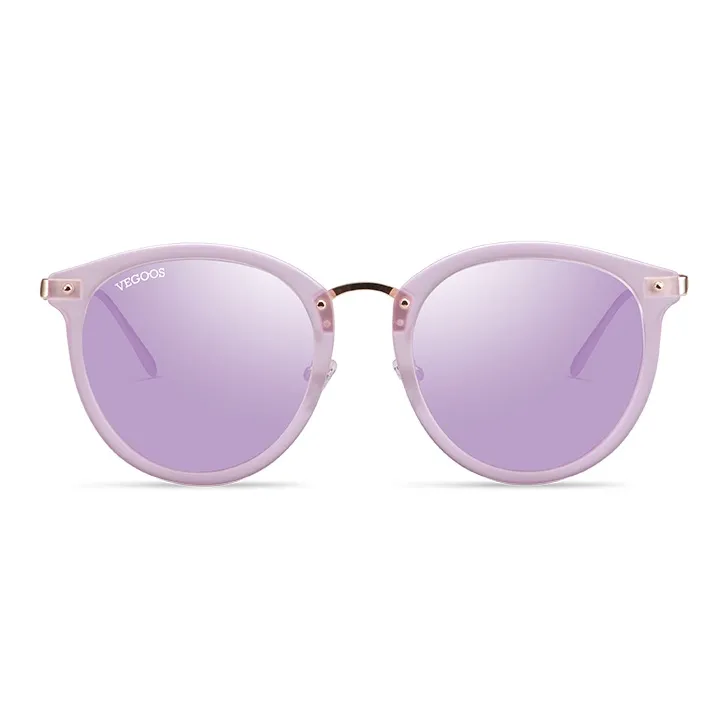 VEGOOS TR/Memory Plastic Metal Round Sunglasses Women's-4