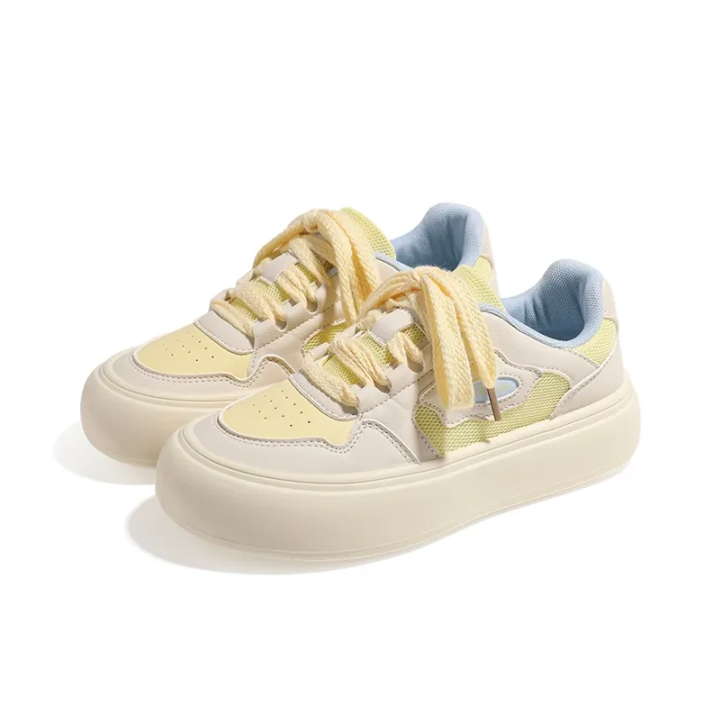 HUANQIU Abrasion Resistant Balance Lightweight Low Top Skateboard Shoes Women's Beige Yellow-2