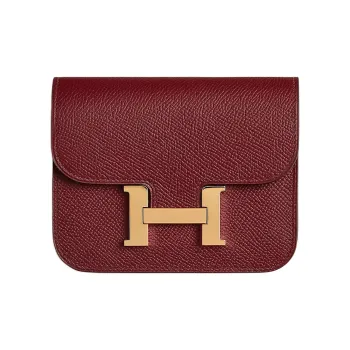 HERMES Constance Slim Epsom Calfskin Wallet Women's 55 Rouge H Hermes Red