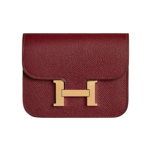 HERMES Constance Slim Epsom Calfskin Wallet Women's 55 Rouge H Hermes Red