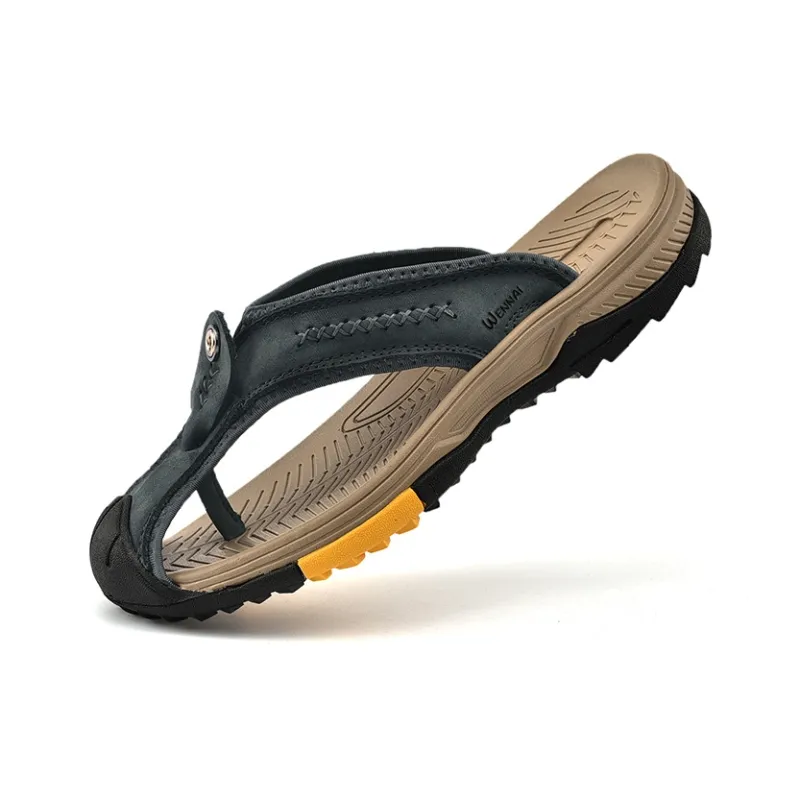 Wen Nai Rubber Sole Stitching Flip Flops Men's Gray-3