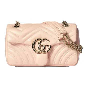 GUCCI GG Marmont Lambskin Shoulder Bag Trumpets Women's Light Pink