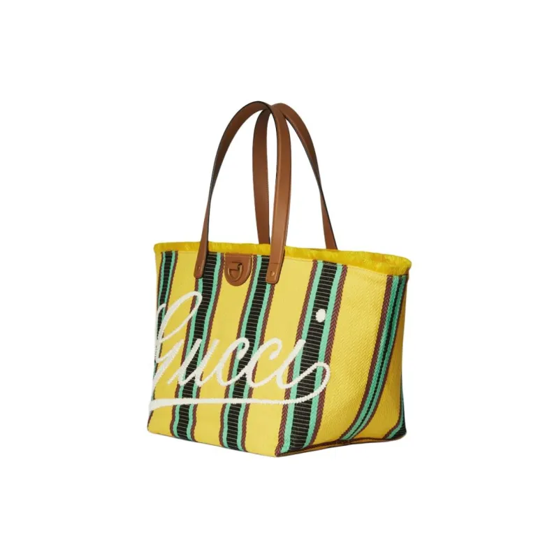 GUCCI Cotton Fabric Tote Bag, Shopping Bag, Handbag, Shoulder Bag Medium Size Men's Yellow-1