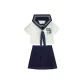Short-Sleeved New White Three-Button Sailor Suit Top+Navy Blue Pleated Short Skirt+JK Badge