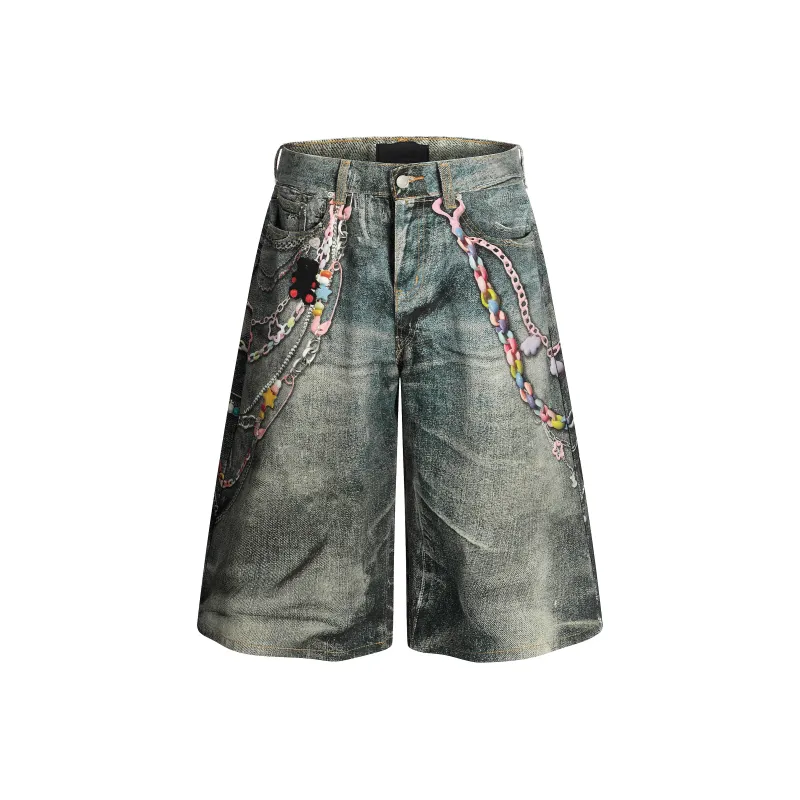 STRUCKCOOL Denim Shorts Unisex Multicolor Chain Blue-0