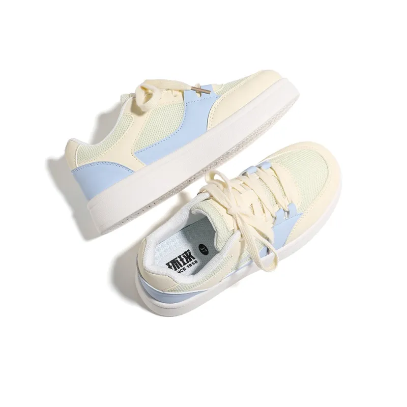 HUANQIU Abrasion Resistant, Lightweight, And Breathable Low Top Skateboard Shoes Women's Yellow Blue-4