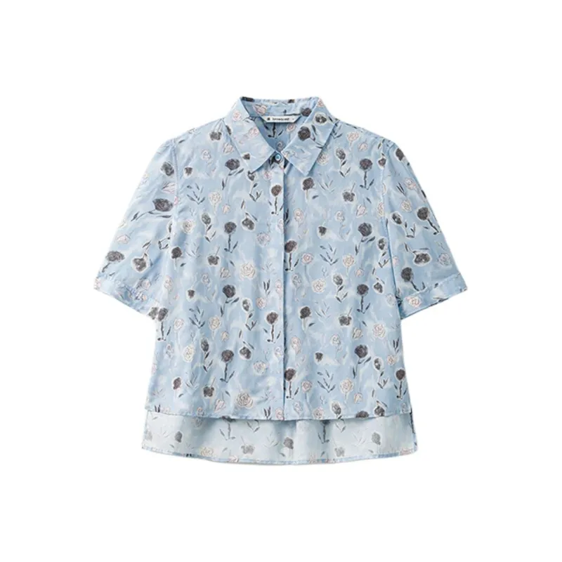 Broadcast Shirts Women's B24 Blue Flower-0