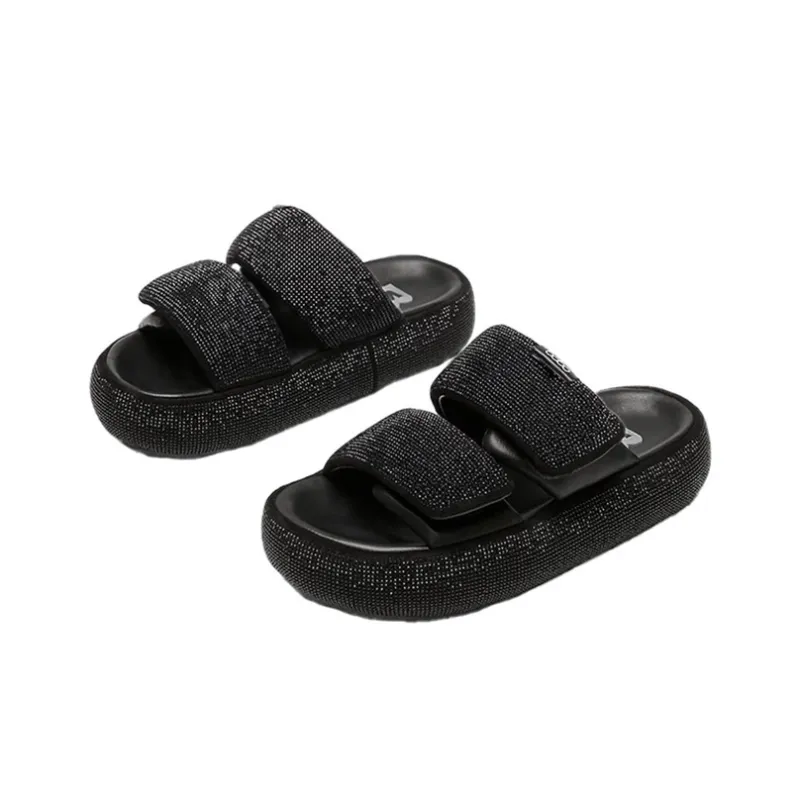 WOOS BOBO Rubber Sole Rhinestone Shock Absorbers Slide Slippers Women's-2