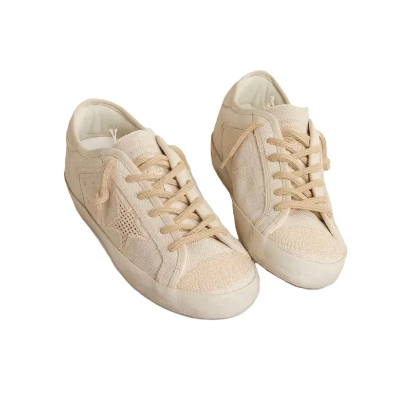 Golden Goose Super Star Low Top Canvas Shoes Women's Beige-2