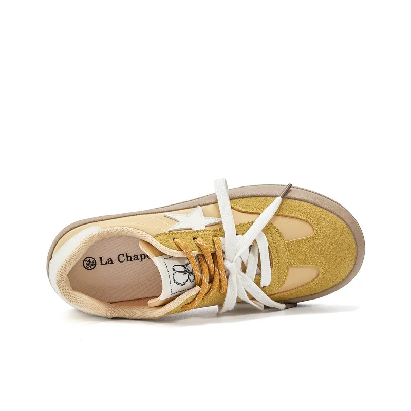 La Chapelle Anti Slip Wear Resistant Low Top Skateboard Shoes Women's Yellow Beige-2