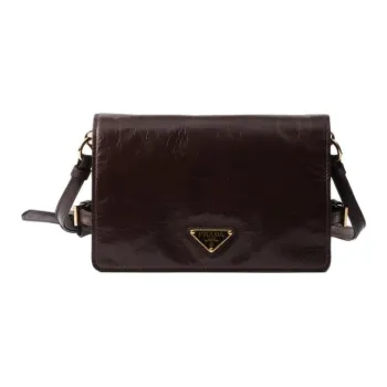 PRADA Calfskin Crossbody Bag, Shoulder Bag Women's Dark Brown