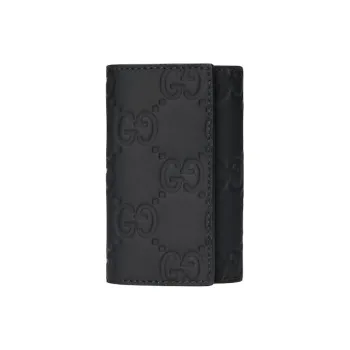 GUCCI Rubber Effect Leather Key Pouch Unisex Black