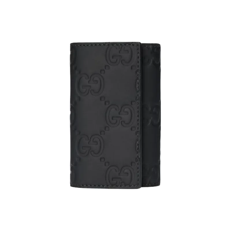 GUCCI Rubber Effect Leather Key Pouch Unisex Black-0