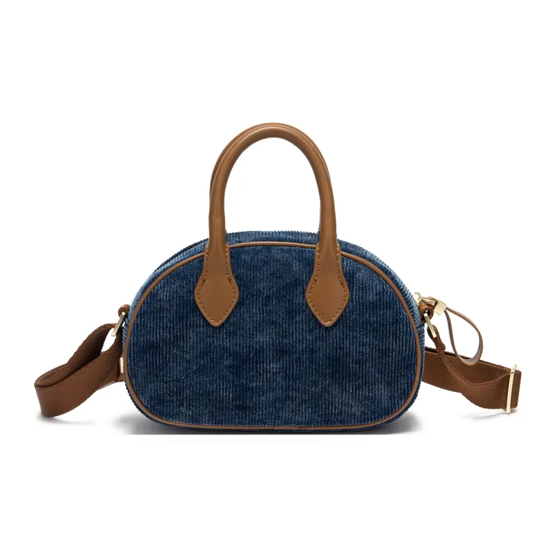 Lee Corduroy With PU Bowling Bags Boston Bag Regular Women's Navy Blue-2