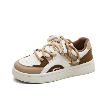HUANQIU Shock Absorbers With Slip Resistant Features Low Top Skateboard Shoes Women's Khaki