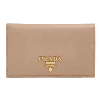 PRADA Leather Wallet Trumpets Women's Beige