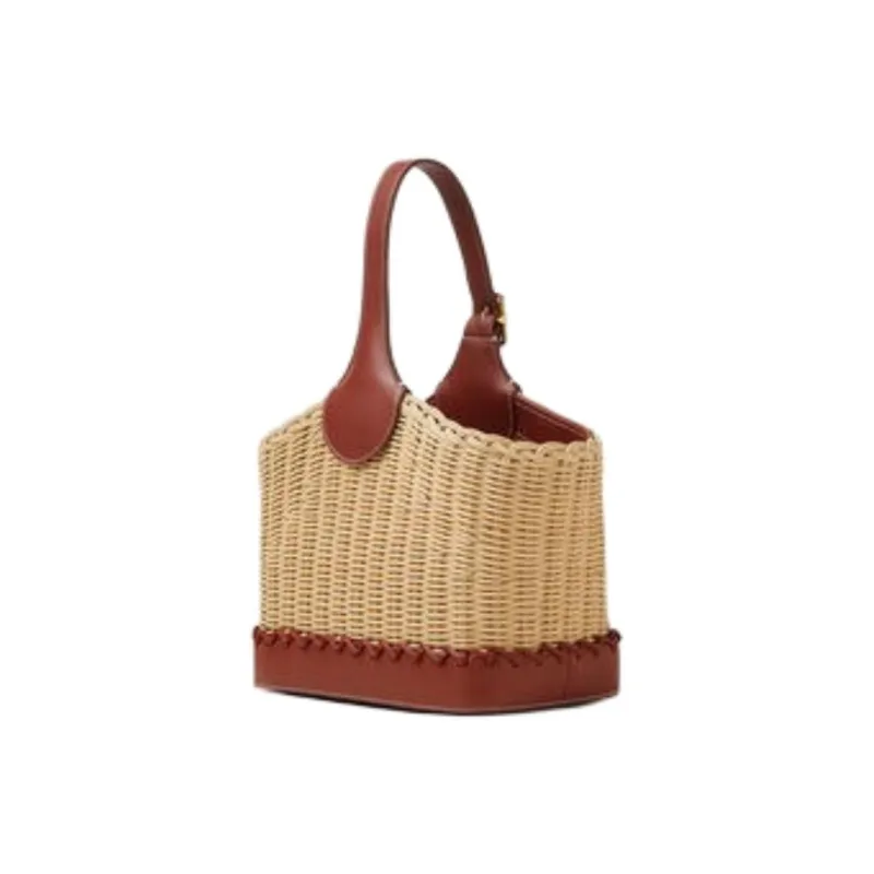 Loro Piana Wicker Bucket Bag Handbag Women's Malt & Red Brown-1