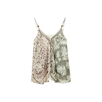 3COLOUR Chiffon Shirts Women's Green Beige Geometric
