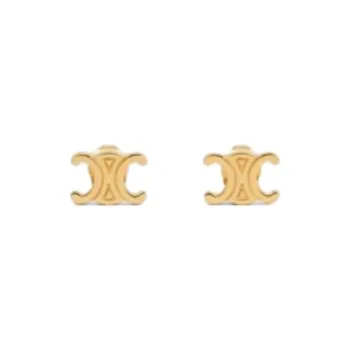 CELINE Brass Stud Earrings Unisex Gold