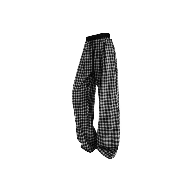 ROBINHOOD Casual Pants Women's Black Plaid-2