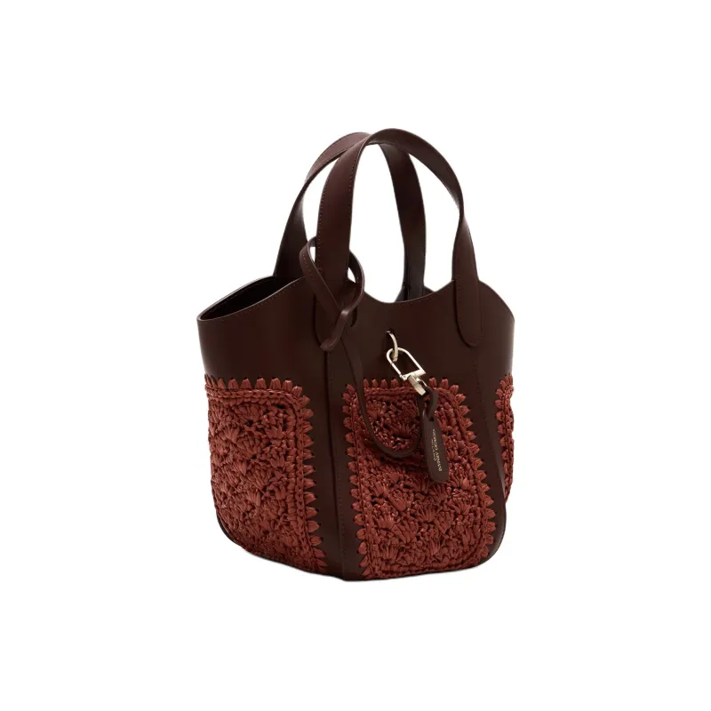 AMANI Fur And Hemp Rope Pinwheels Pattern With Cow Leather Handbag Trumpets Women's Orange-1