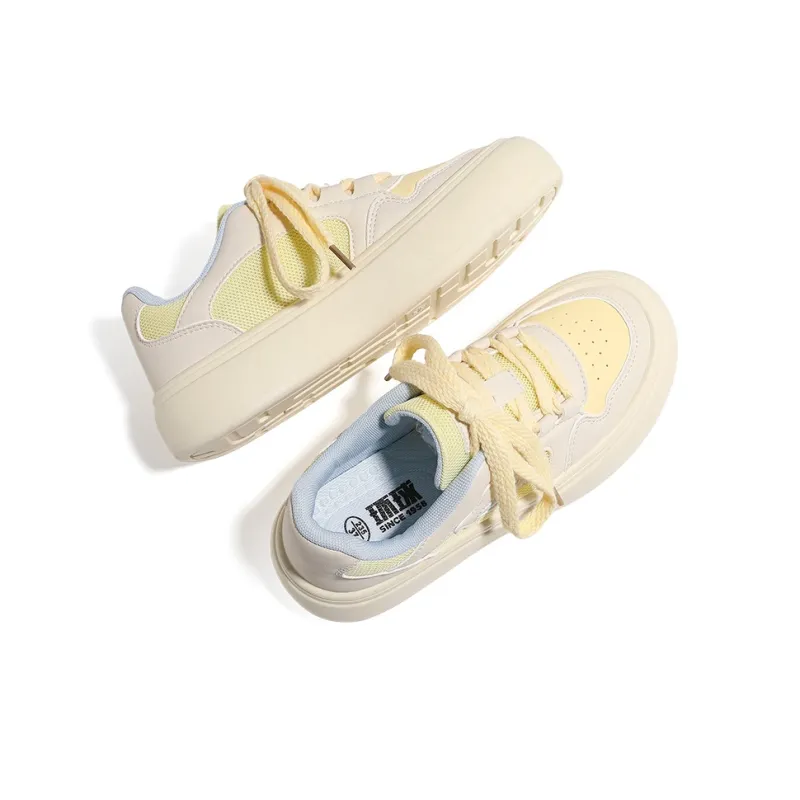 HUANQIU Abrasion Resistant Balance Lightweight Low Top Skateboard Shoes Women's Beige Yellow-4