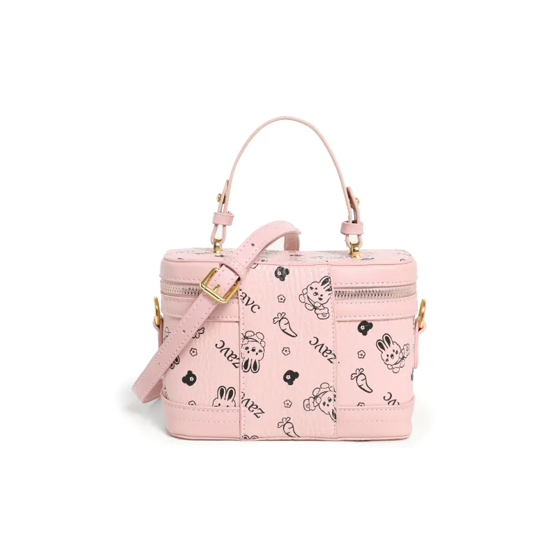 ZAVC PU Box Bag Handbag Women's Brown/Pink/White-6