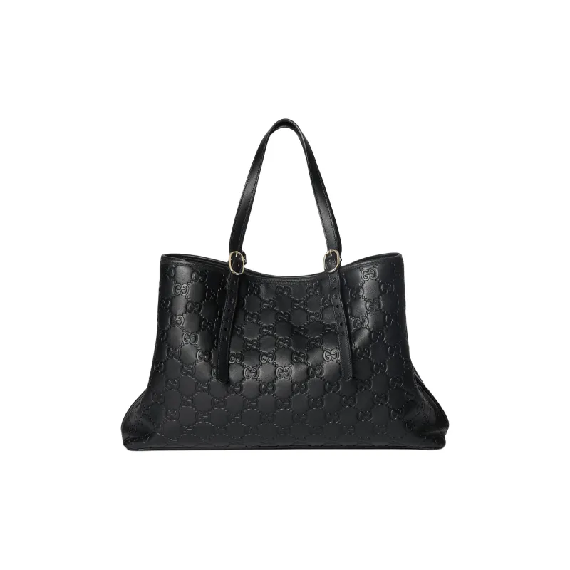 GUCCI GG Emblem Leather Tote Bag, Shopping Bag, Shoulder Bag Tubas Women's Black-3