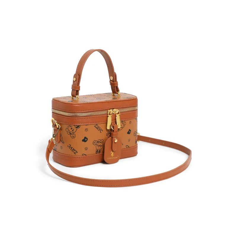 ZAVC PU Box Bag Handbag Women's Brown/Pink/White-1