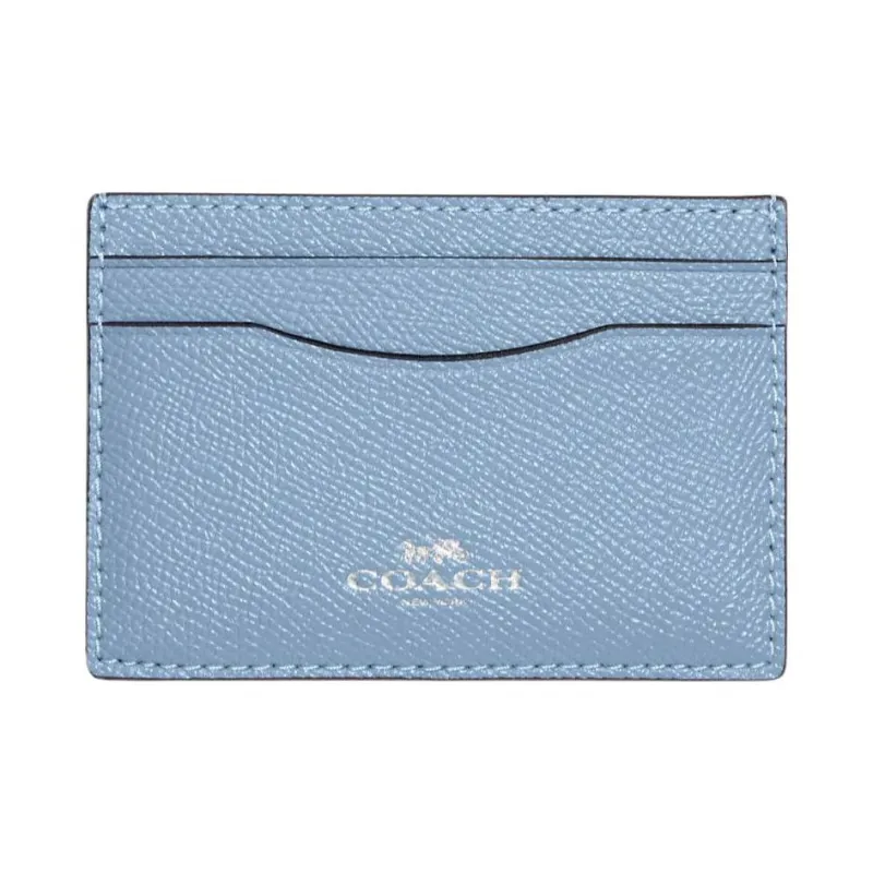 COACH Card Case Cross Stitch Leather Document Wallet Card Holders Mini Women's Cornflower Blue-0
