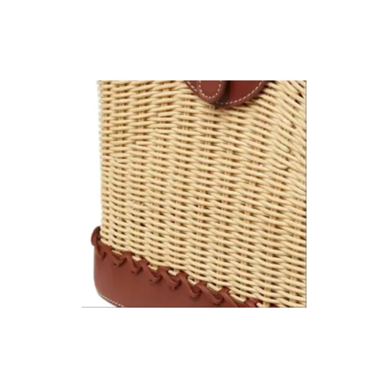 Loro Piana Wicker Bucket Bag Handbag Women's Malt & Red Brown-2