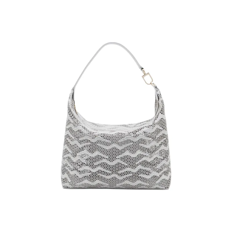 AMANI La Prima Velour With Shinny Cow Leather Shoulder Bag, Crossbody Bag, Handbag Tubas Women's Gray-0