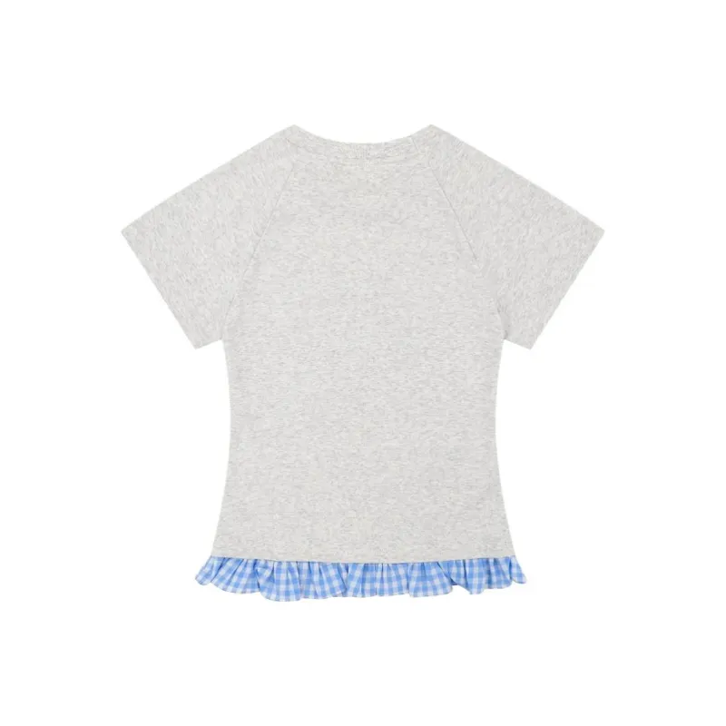 RTTO T Shirts Women's Gray Patchwork Blue White Plaid-1