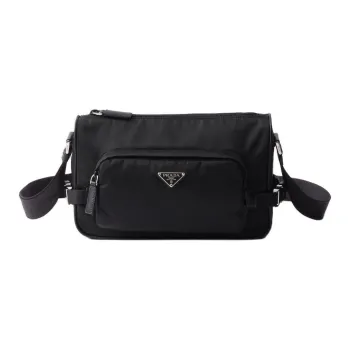 PRADA Recycled Nylon Shoulder Bag, Crossbody Bag Medium Size Unisex Black